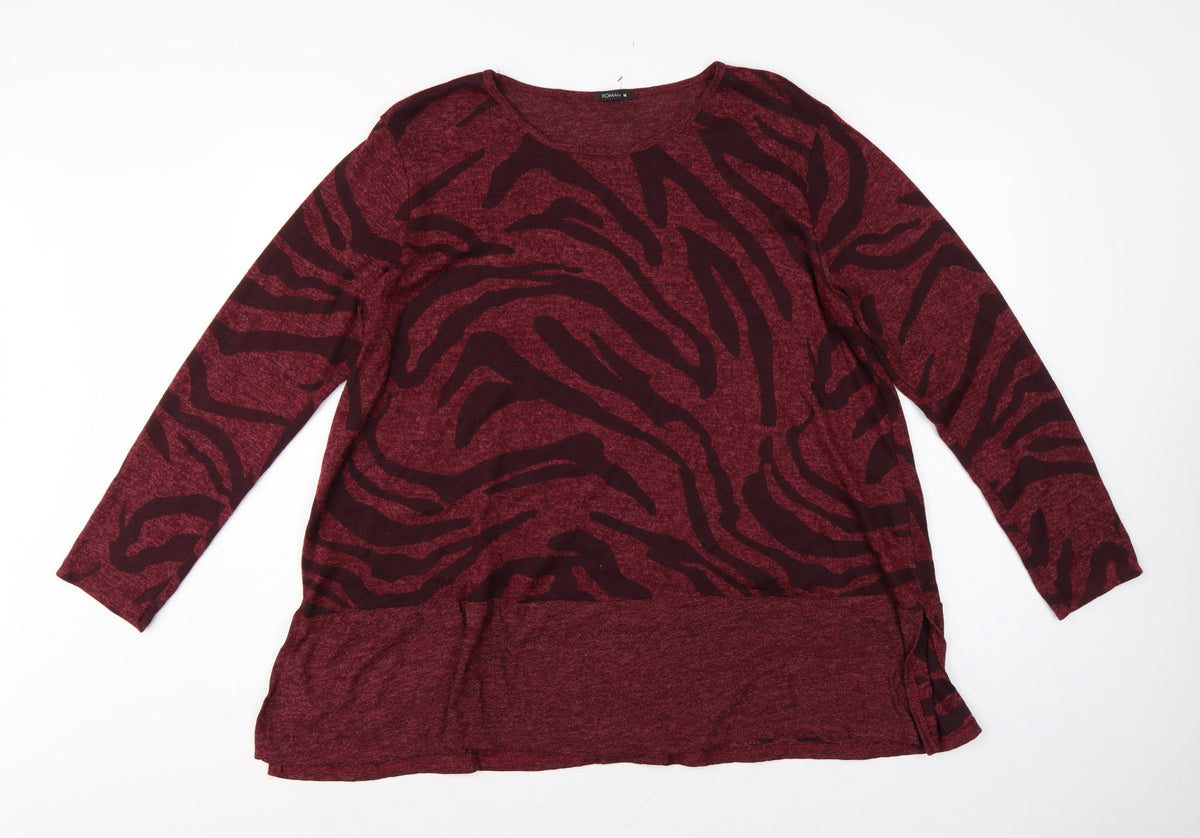 Roman Women Red M Zebra Print Long Sleeve Round Neck Tunic Jumper
