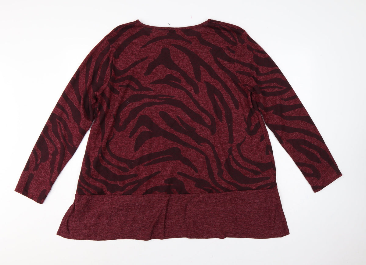 Roman Women Red M Zebra Print Long Sleeve Round Neck Tunic Jumper