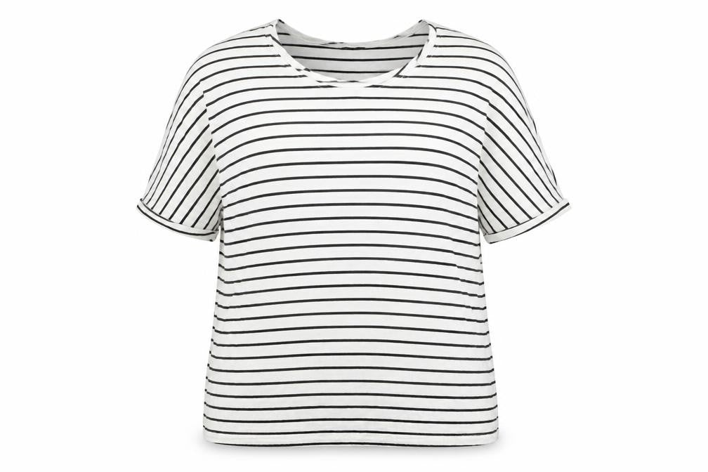 Front view of Roman Women White Black Striped, size 14, Relaxed Viscose T-Shirt