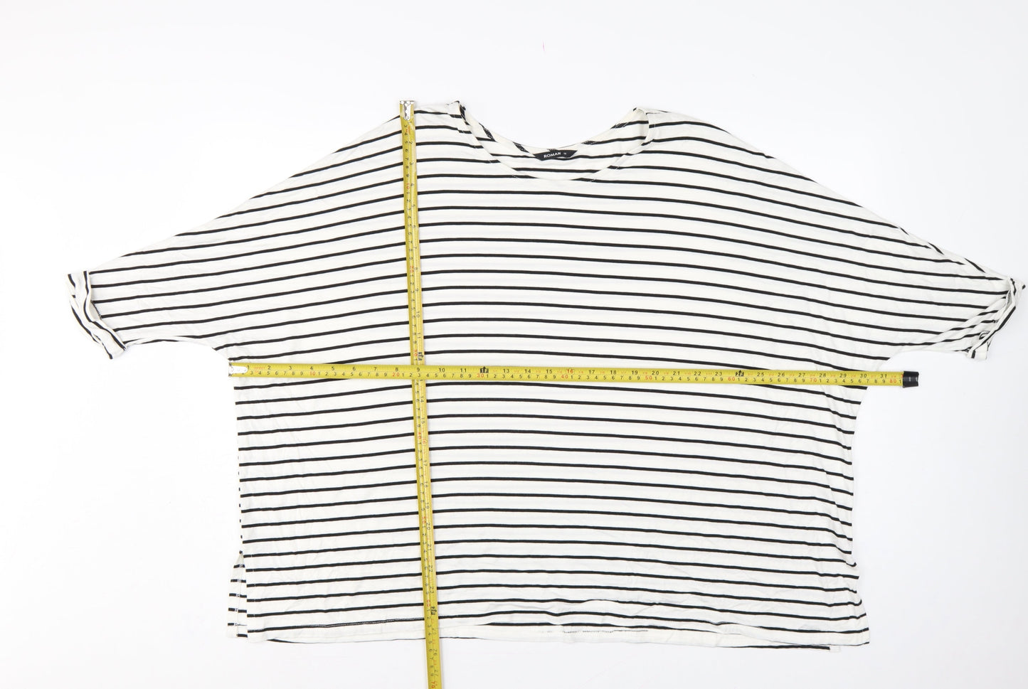 Roman Women White Black Striped Size 14 Relaxed Viscose T-Shirt