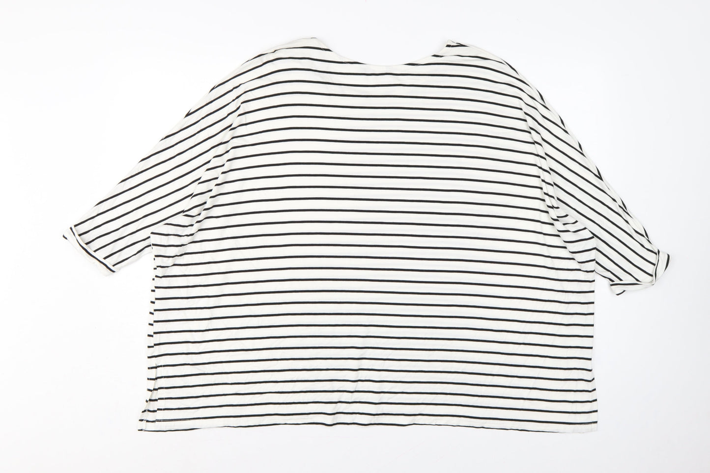 Roman Women White Black Striped Size 14 Relaxed Viscose T-Shirt