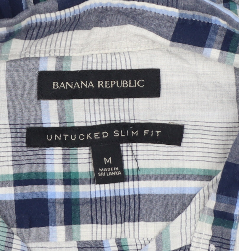 Banana Republic Men’s M Blue Green Plaid Slim Fit Cotton Shirt