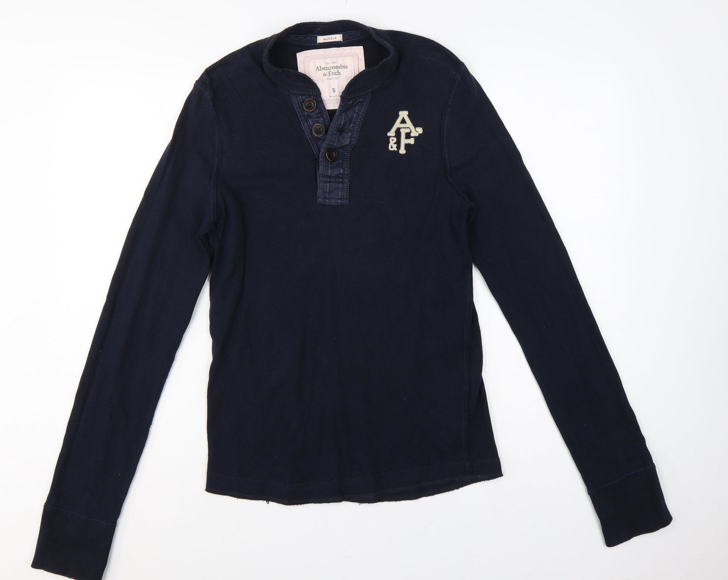 Abercrombie & Fitch Men's Blue Small Muscle Fit Long Sleeve Henley T-Shirt