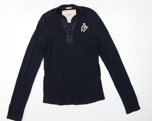 Abercrombie & Fitch Men's Blue Small Muscle Fit Long Sleeve Henley T-Shirt