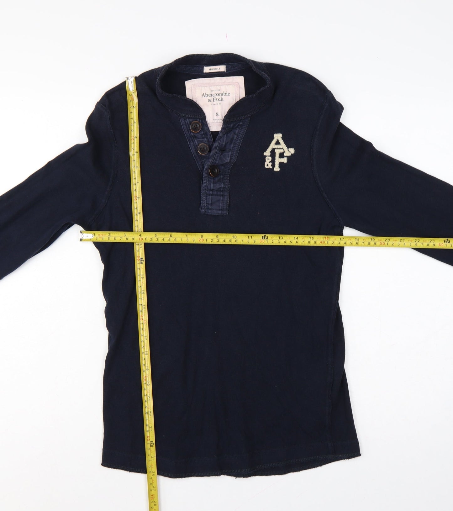 Abercrombie & Fitch Men's Blue Small Muscle Fit Long Sleeve Henley T-Shirt