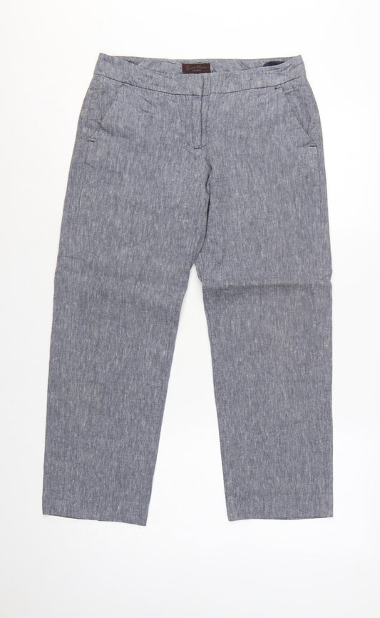 Great Plains Women Grey UK 10 Cotton Chambray Straight Trousers Pockets