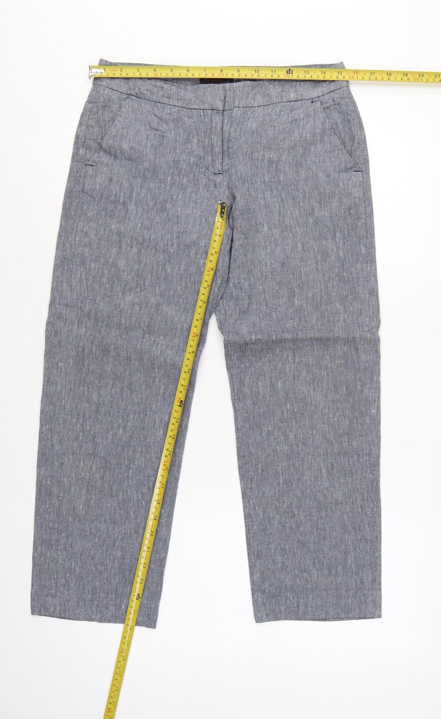 Great Plains Women Grey UK 10 Cotton Chambray Straight Trousers Pockets