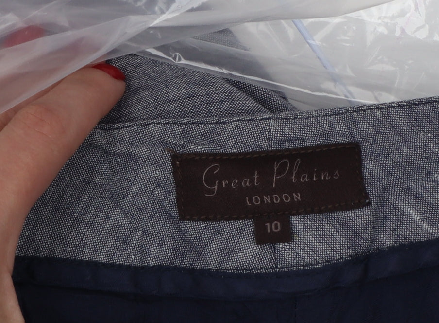 Great Plains Women Grey UK 10 Cotton Chambray Straight Trousers Pockets