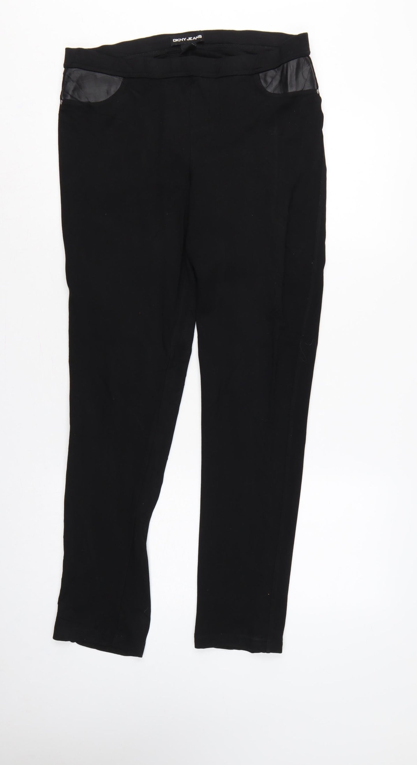 DKNY Jeans Women Black M Straight Leg Pull-On Trousers Pockets