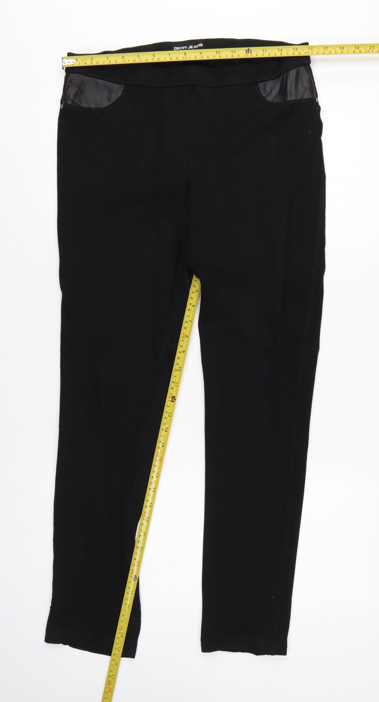 DKNY Jeans Women Black M Straight Leg Pull-On Trousers Pockets