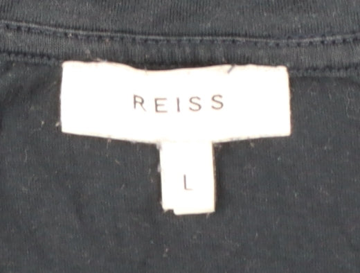 Reiss Men’s Blue L Cotton Crew Neck Contrast Trim T-Shirt