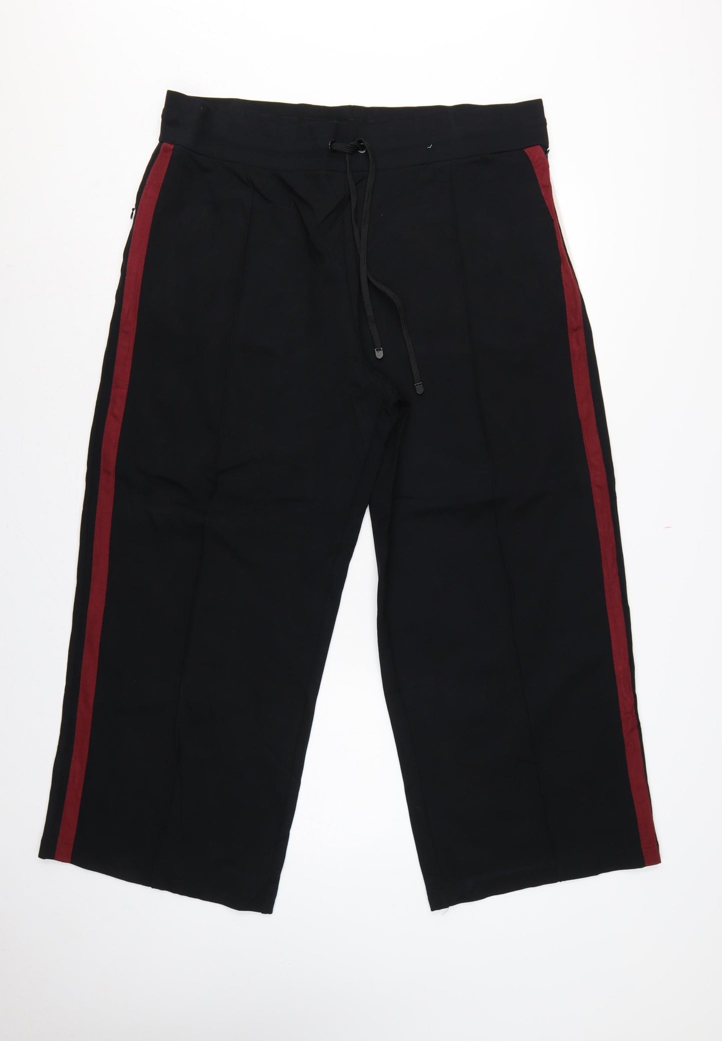 Marks & Spencer Women Black Size 20 Short Wide-Leg Stripe Trousers