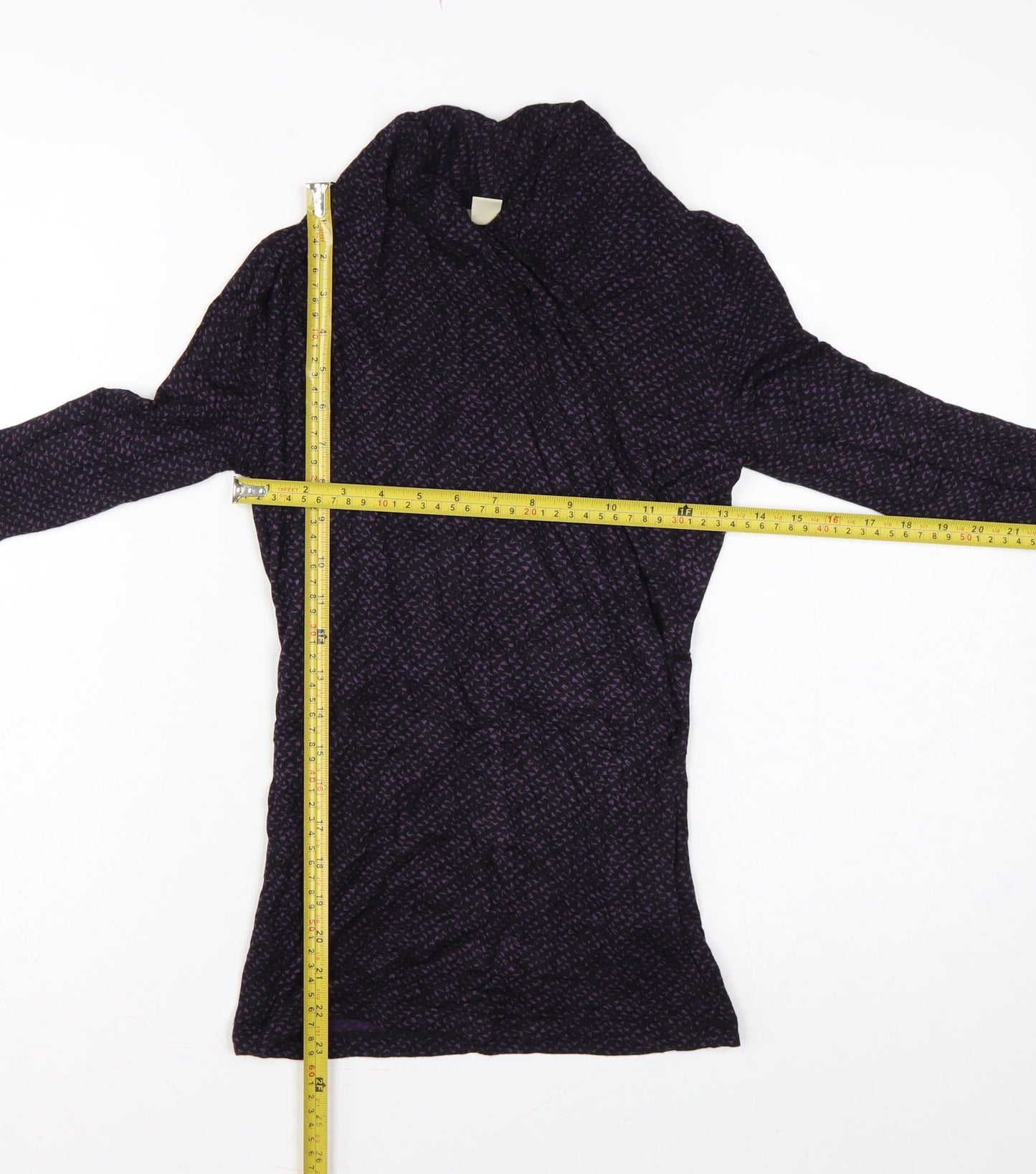 Banana Republic Women Black Purple Wrap Jersey Blouse Petite 2XS