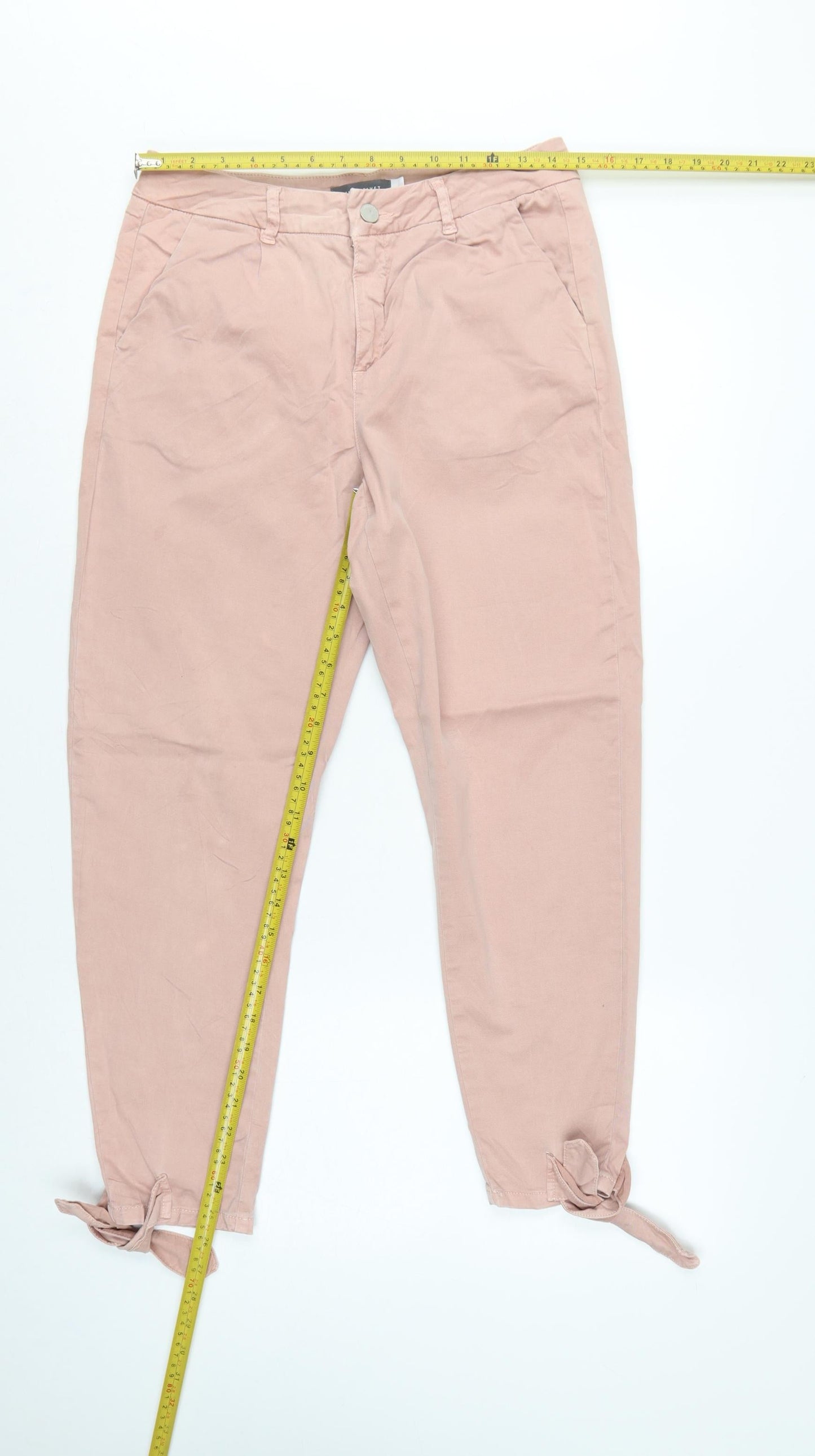 Mint Velvet Women Pink Size 10 Tapered Tie-Ankle Cotton Trousers