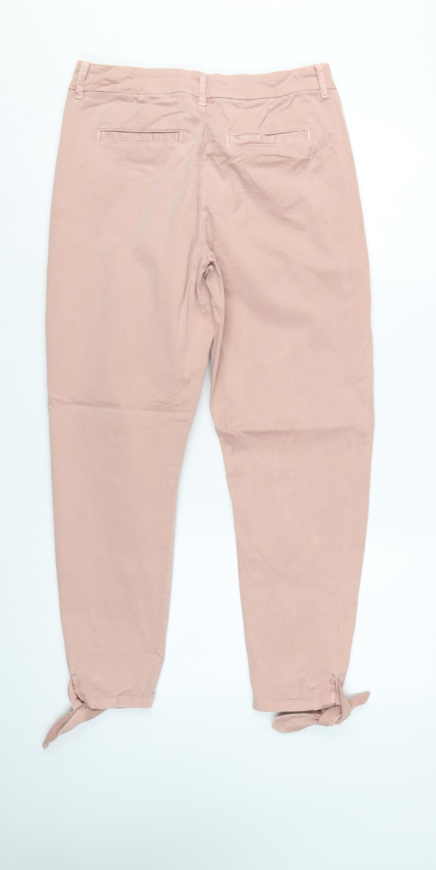 Mint Velvet Women Pink Size 10 Tapered Tie-Ankle Cotton Trousers