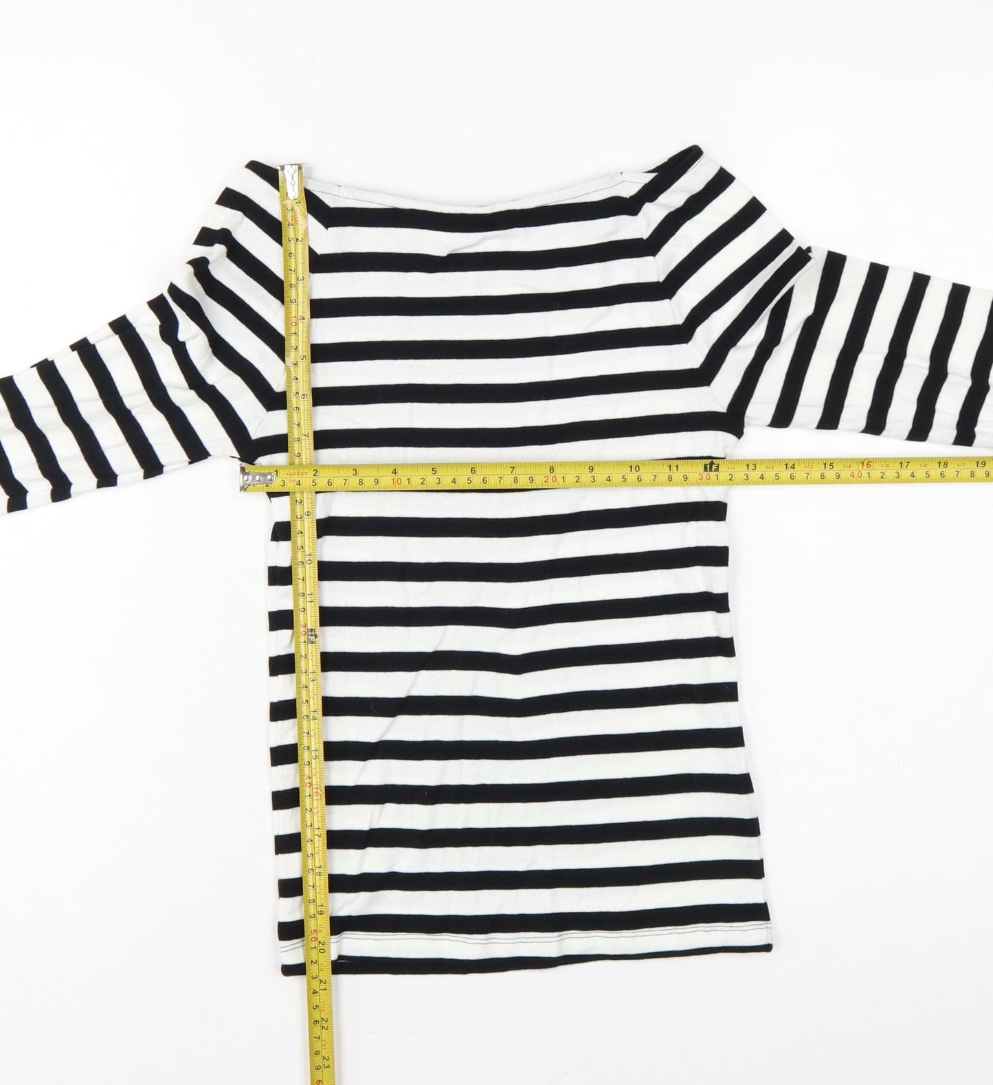Marks and Spencer Women's Black White Stripe Off Shoulder Top UK 8