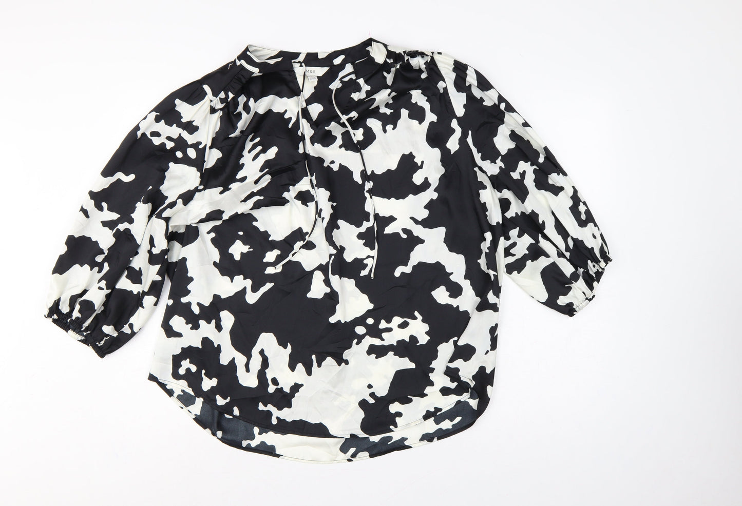 Marks and Spencer Women Black White Animal Print Size 20 Tie Neck Blouse
