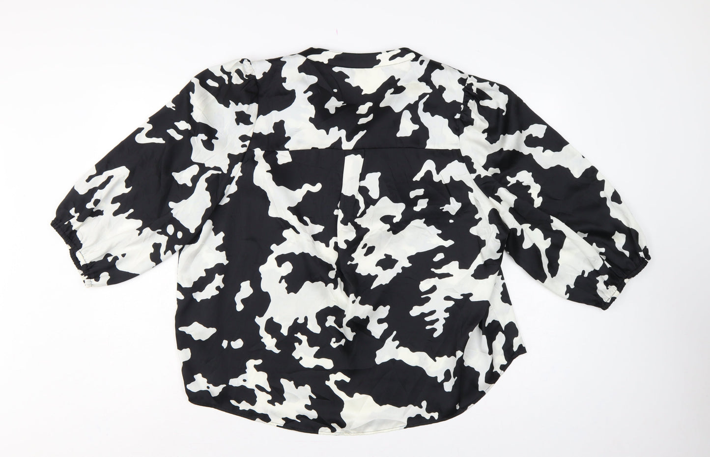 Marks and Spencer Women Black White Animal Print Size 20 Tie Neck Blouse