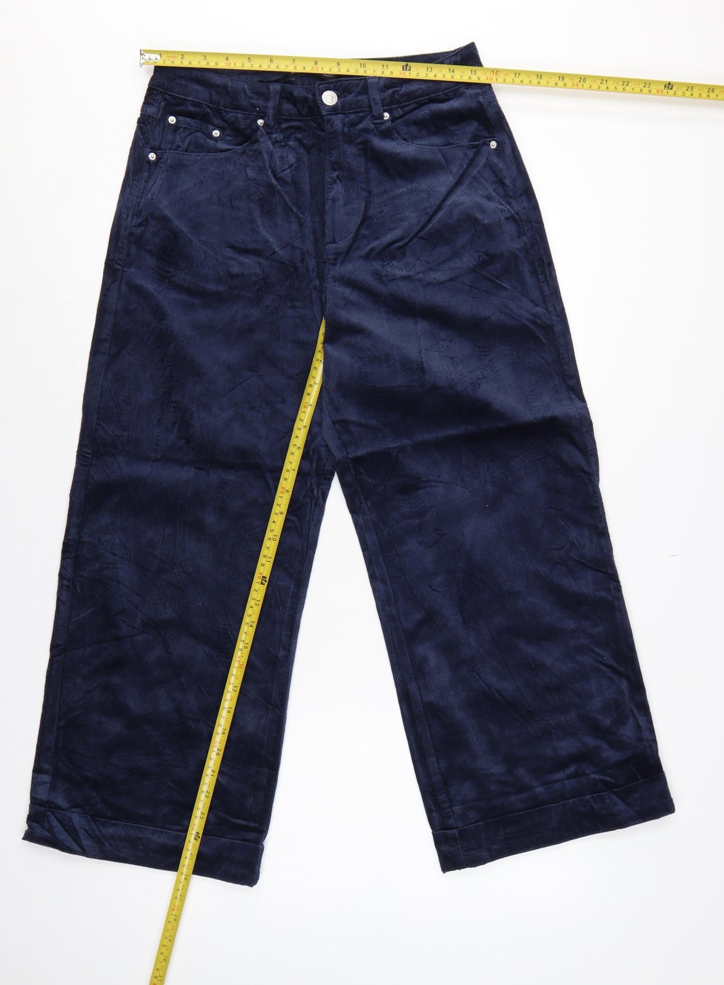 M&S Women Navy Corduroy Wide Leg Trousers UK 12 Short