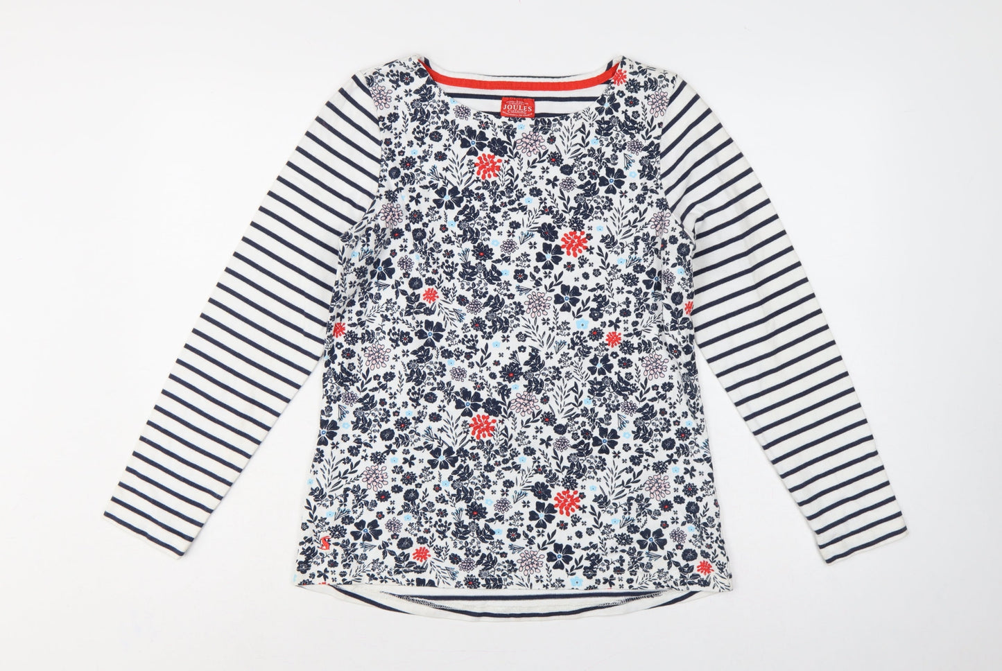 Joules Women Multicoloured UK 10 Floral Stripe Long Sleeve Cotton T-Shirt