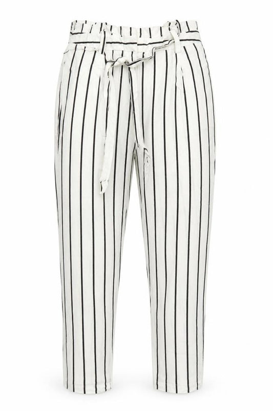 ASOS Women’s White Black Stripe Paperbag Linen Trousers UK 12