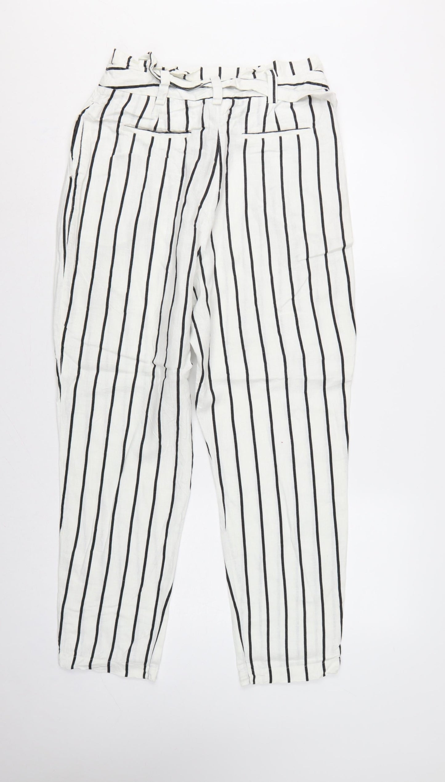 ASOS Women’s White Black Stripe Paperbag Linen Trousers UK 12