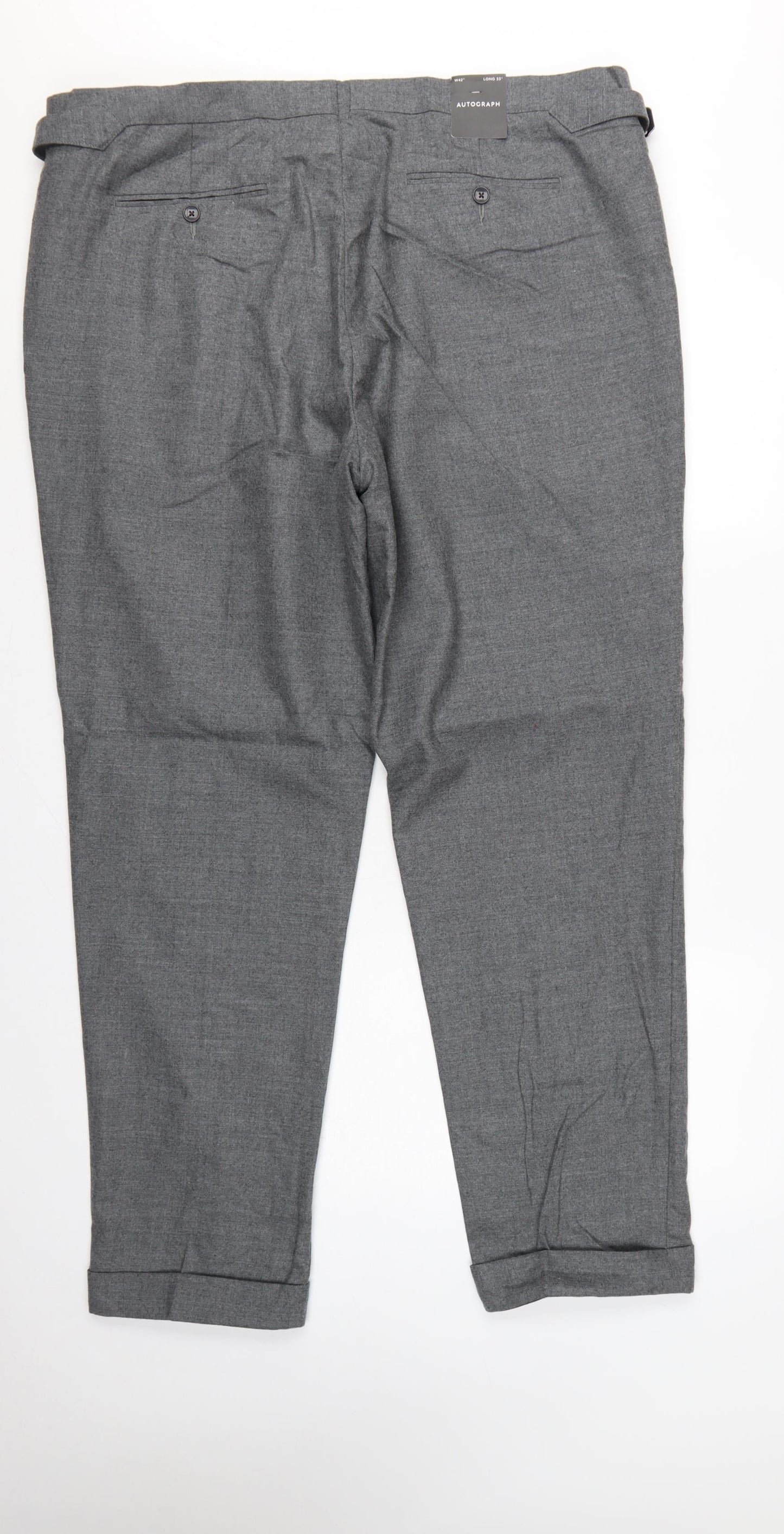 Marks and Spencer Men Grey 42 33L Pure Wool Pleated Dress Trousers