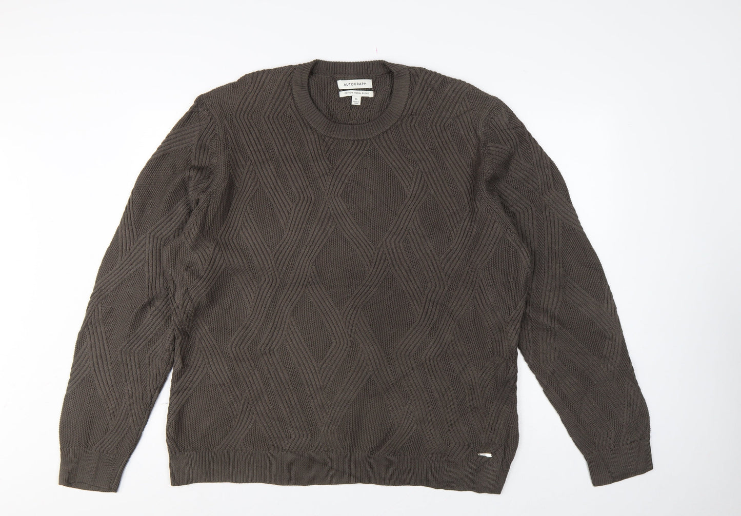 Autograph Men’s Brown XL Geometric Cotton Modal Crew Neck Jumper
