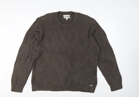 Autograph Men’s Brown XL Geometric Cotton Modal Crew Neck Jumper