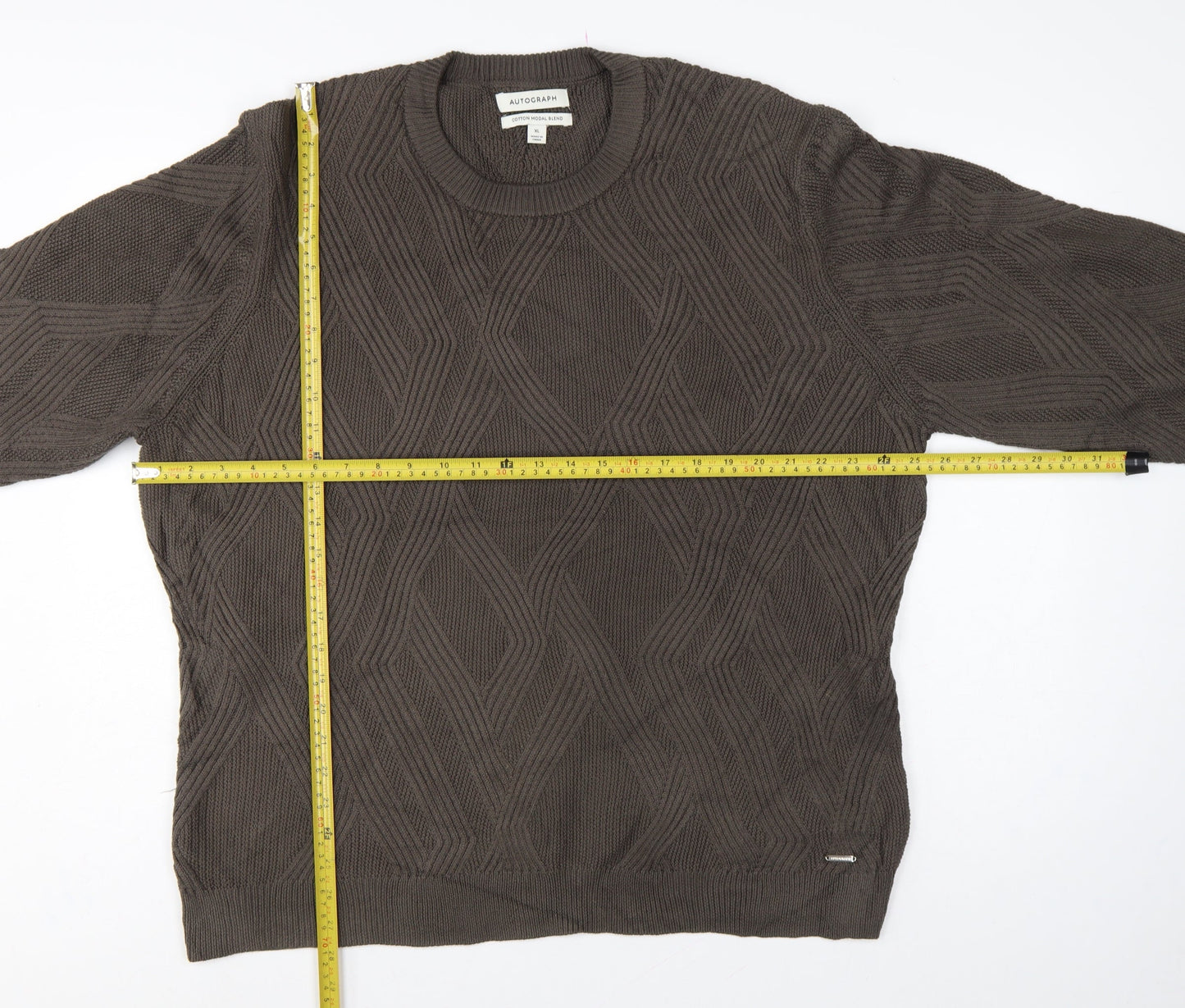 Autograph Men’s Brown XL Geometric Cotton Modal Crew Neck Jumper
