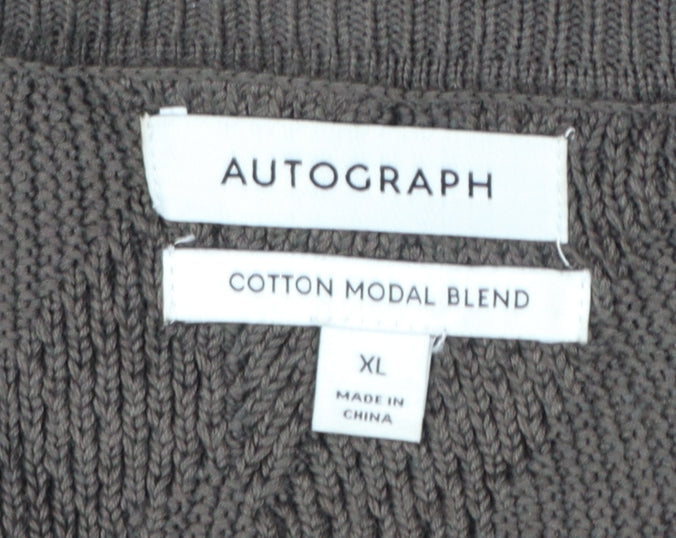 Autograph Men’s Brown XL Geometric Cotton Modal Crew Neck Jumper