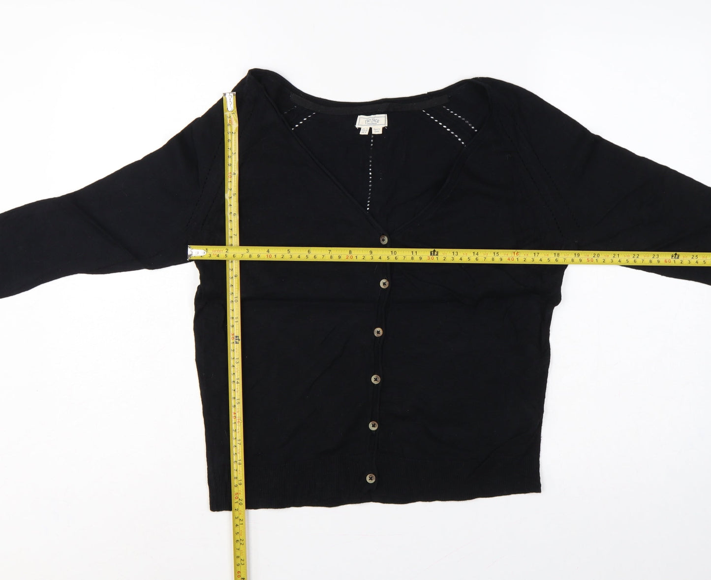 Fat Face Women Black UK 12 V-Neck Cotton Button Cardigan