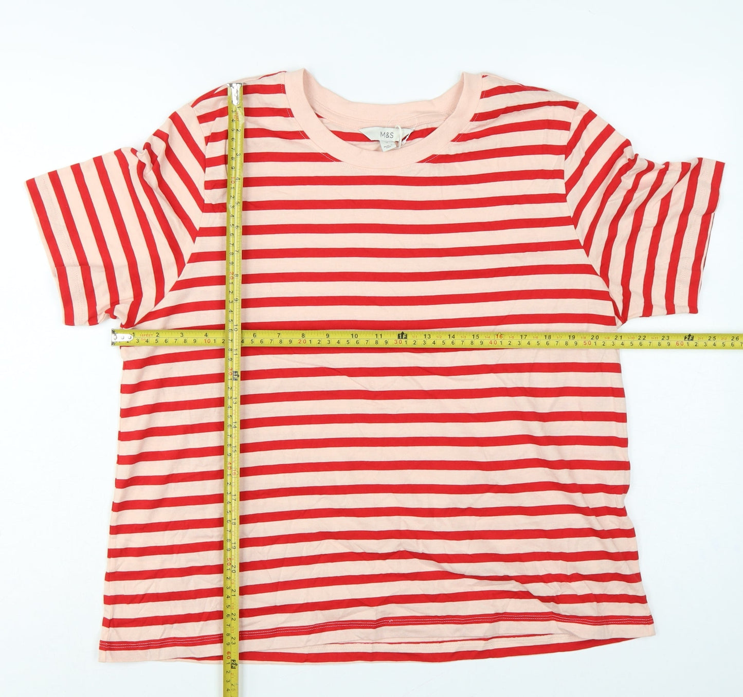 Marks and Spencer Women Red Stripe UK 16 Basic Jersey T-Shirt