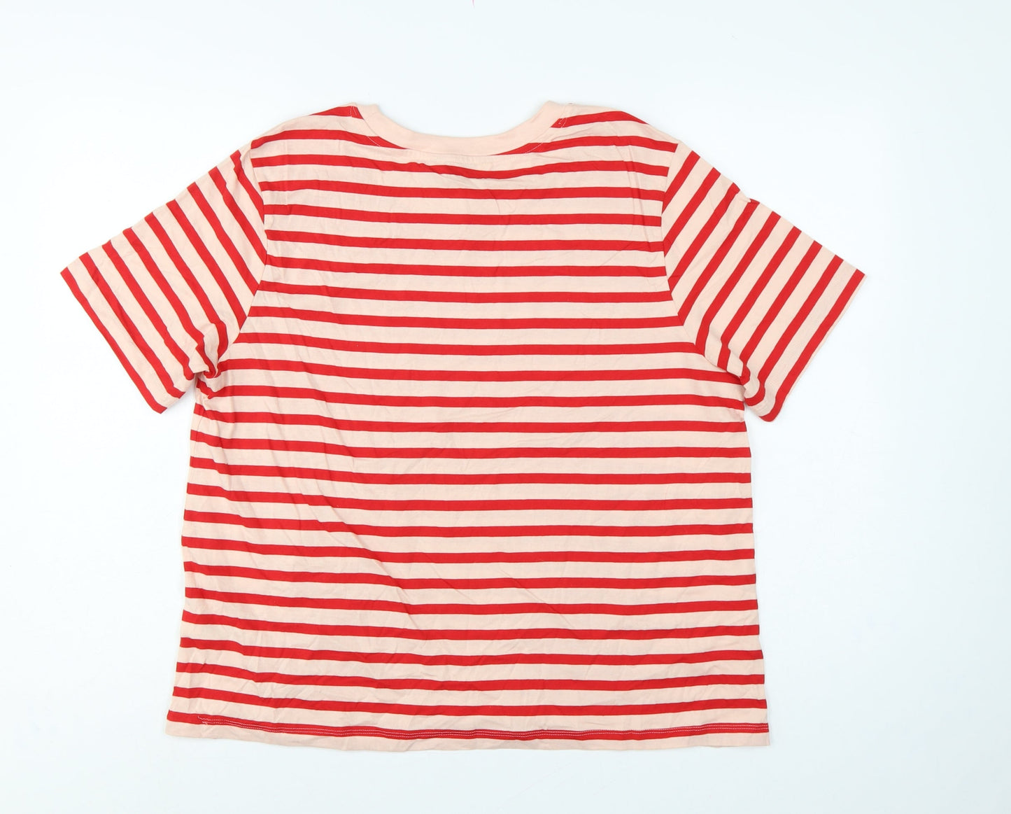 Marks and Spencer Women Red Stripe UK 16 Basic Jersey T-Shirt