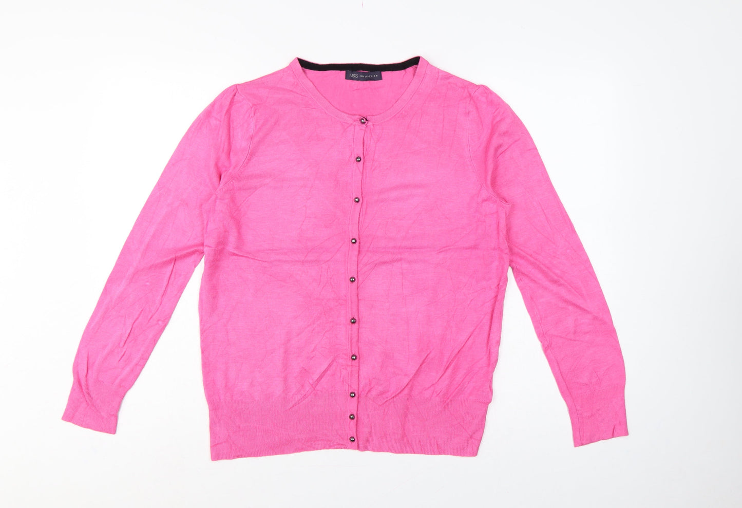 Marks and Spencer Women Pink Size 14 Round Neck Button Cardigan