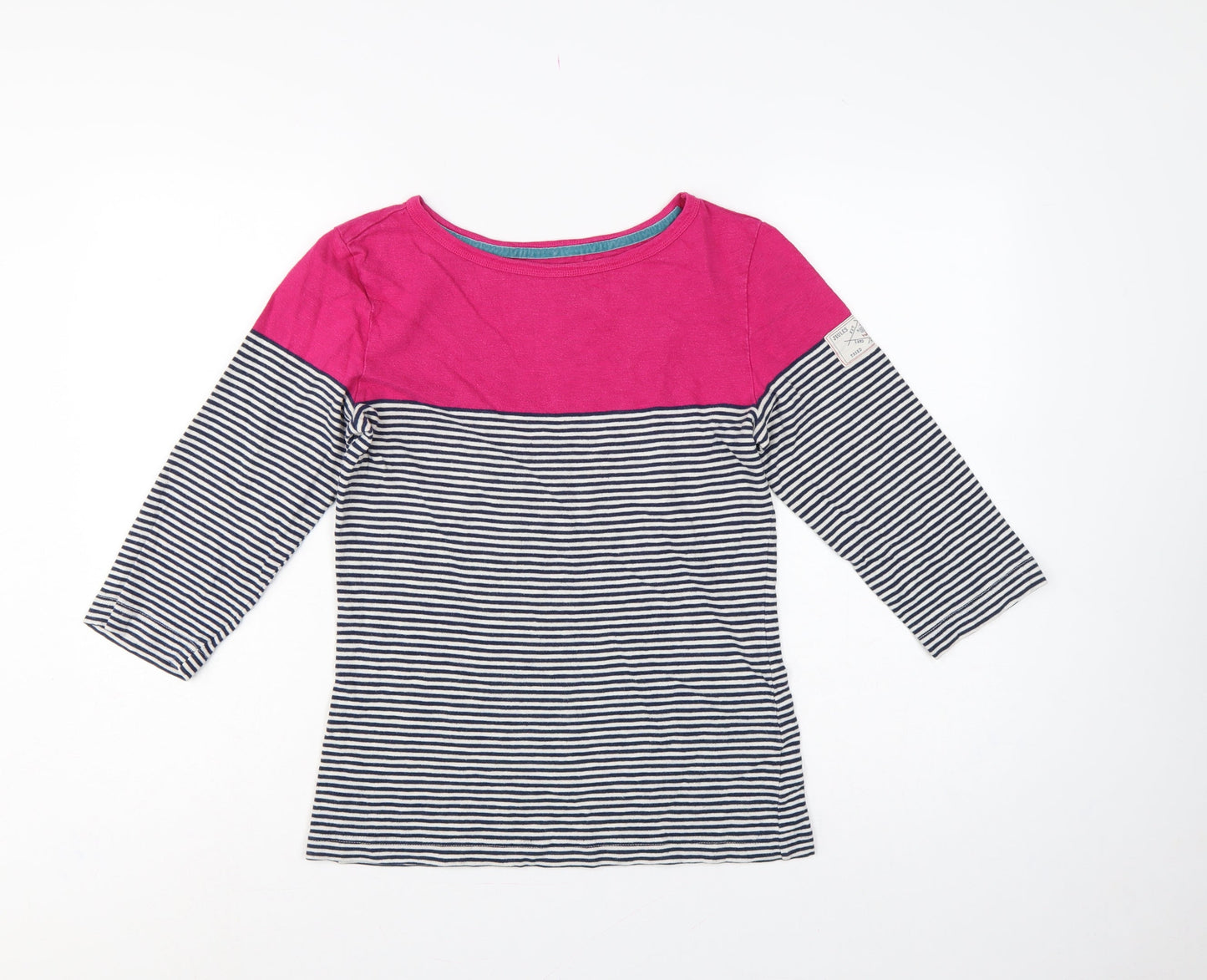 Joules Women Pink Navy Striped Cotton Long Sleeve Basic T-Shirt UK 12