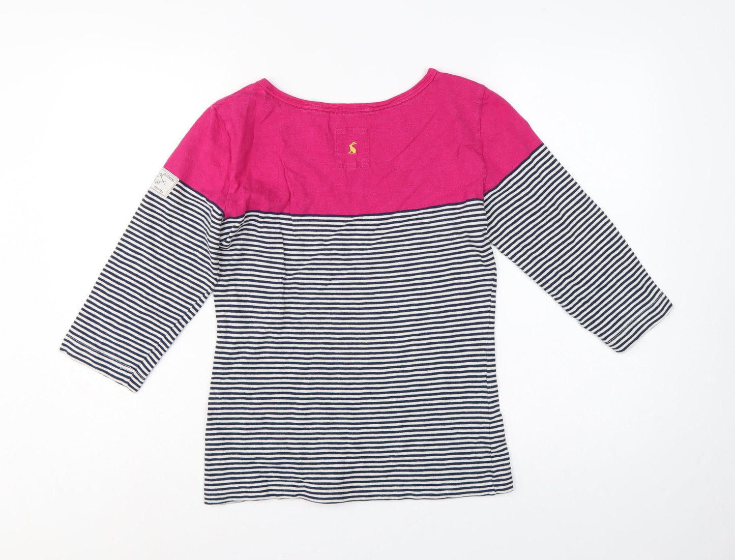 Joules Women Pink Navy Striped Cotton Long Sleeve Basic T-Shirt UK 12