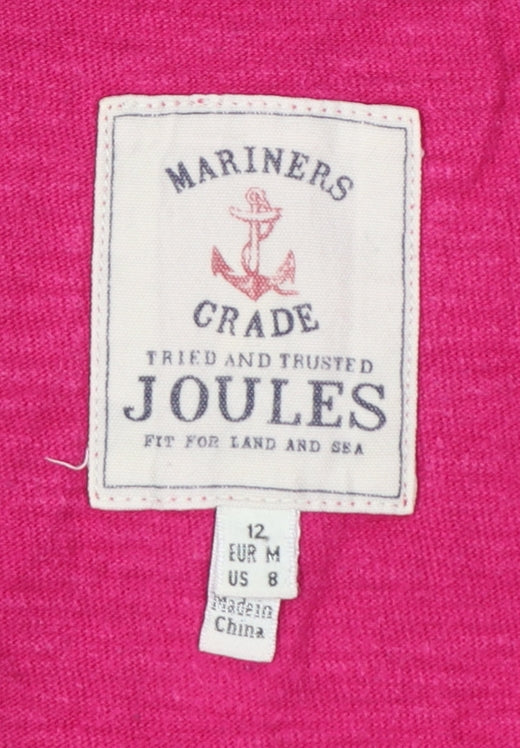 Joules Women Pink Navy Striped Cotton Long Sleeve Basic T-Shirt UK 12