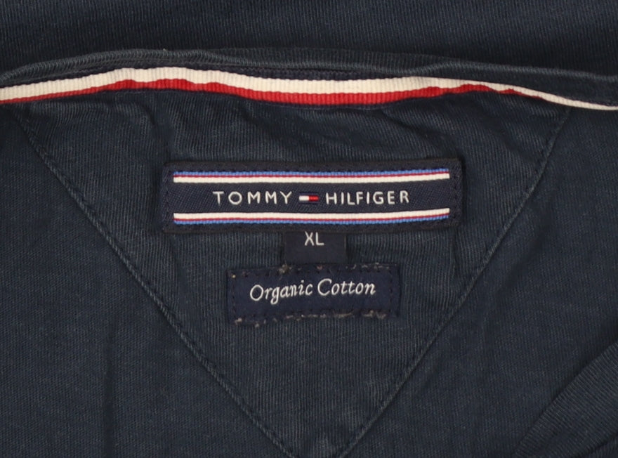 Tommy Hilfiger Men's Blue XL Logo Stripe Crew Neck T-Shirt