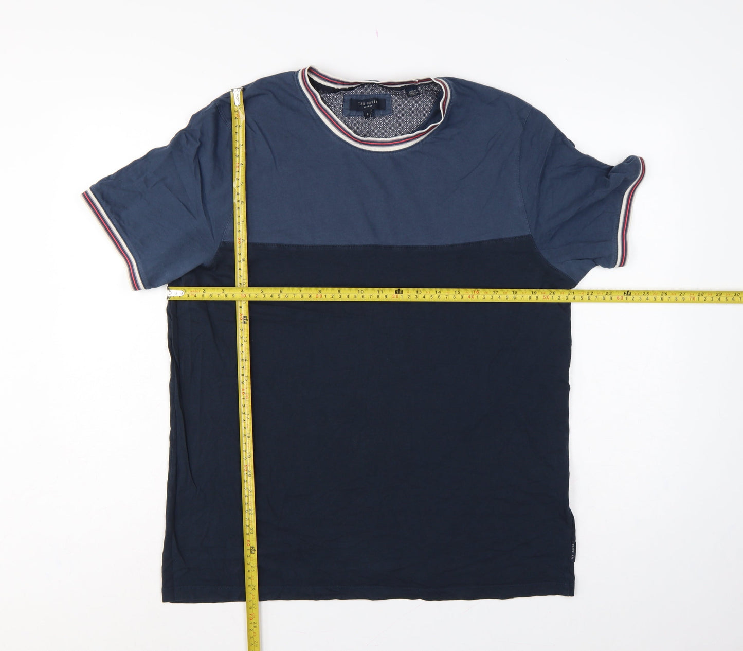 Ted Baker Men Blue XL Colourblock Crew Neck Short Sleeve T-Shirt