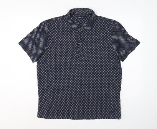Nautica Men's Blue L Geometric Print Short Sleeve Cotton Polo Shirt