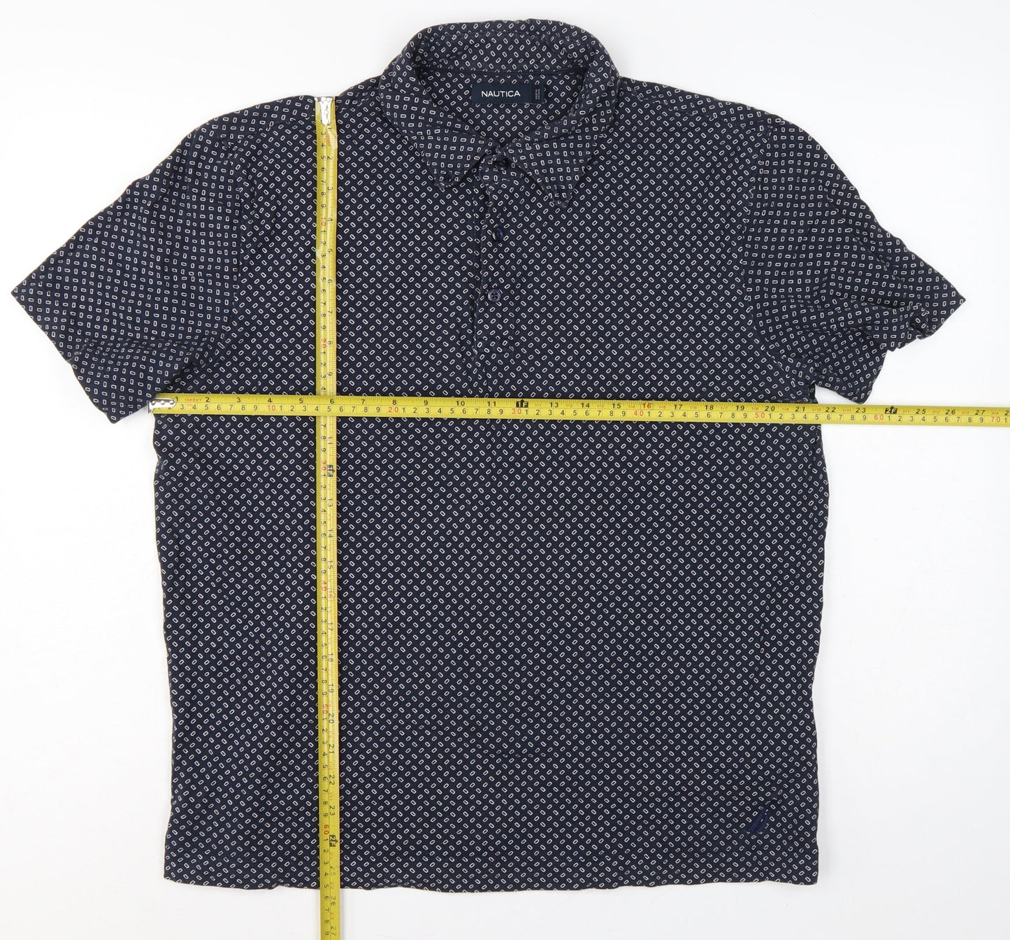 Nautica Men's Blue L Geometric Print Short Sleeve Cotton Polo Shirt