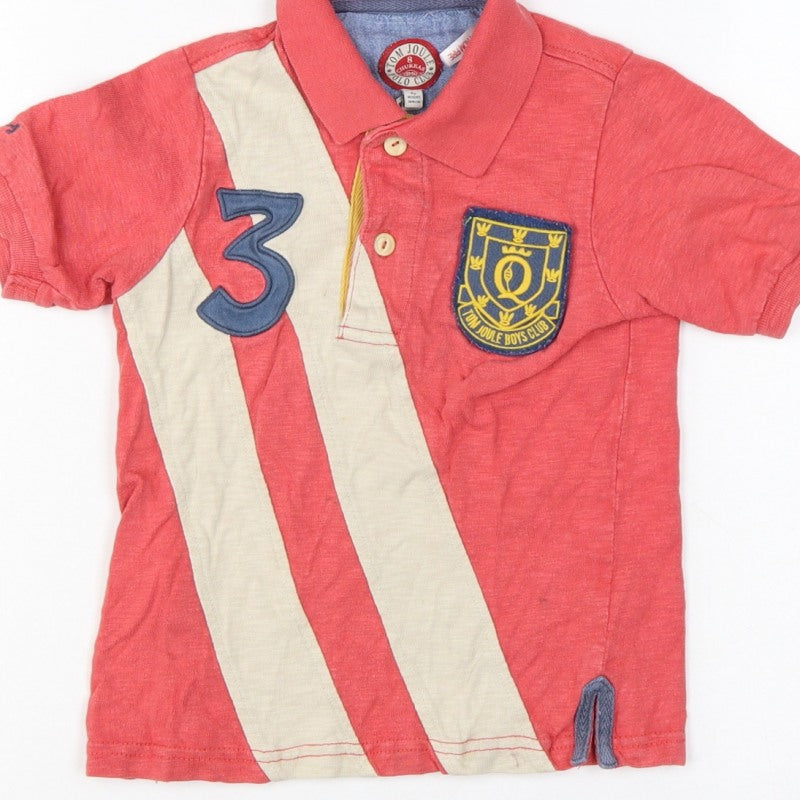 Additional view of Tom Joule boys’ red 4 years striped logo crest short sleeve polo shirt