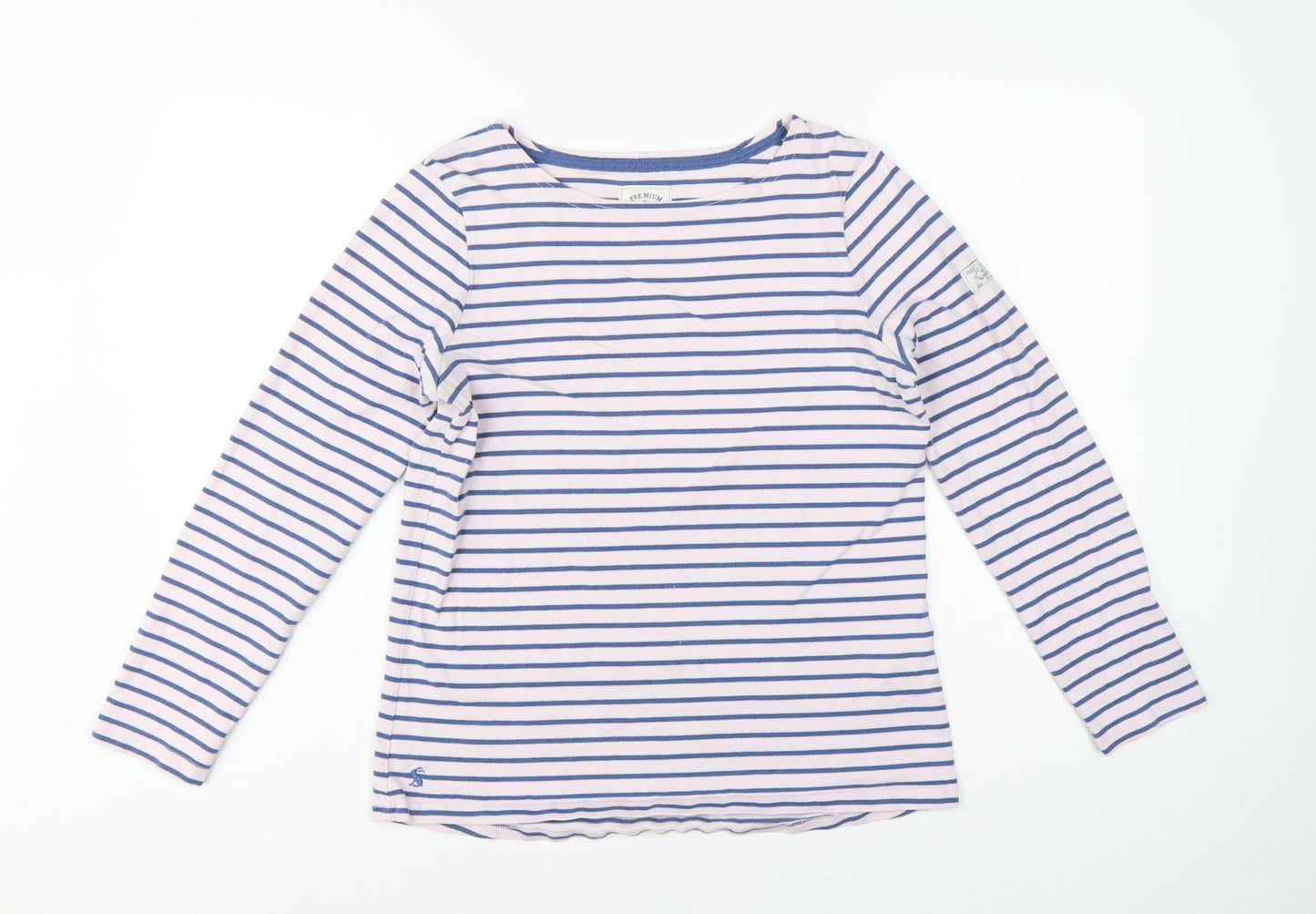 Joules Women Pink Blue UK 12 Basic Striped Cotton Long Sleeve T-Shirt