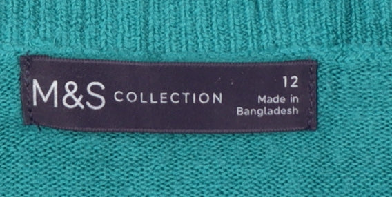 Marks & Spencer Women Green Size 12 Crew Neck Knit Pullover Jumper