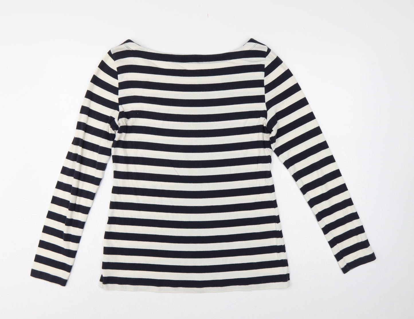 Banana Republic Women Blue Ivory L Striped Boat Neck Jersey T-Shirt