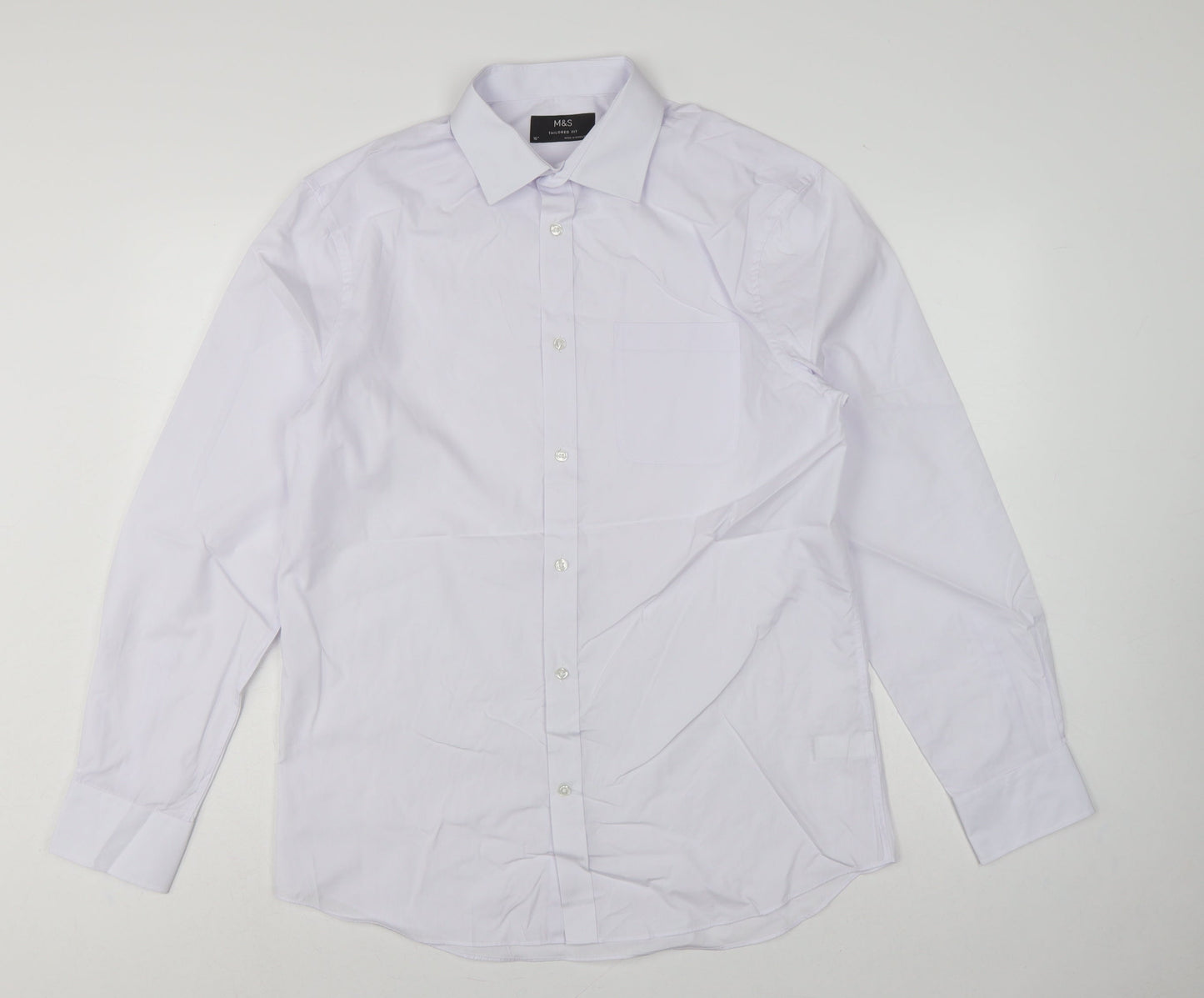 Marks & Spencer Men's White 16 Regular Long Sleeve Dress Shirt