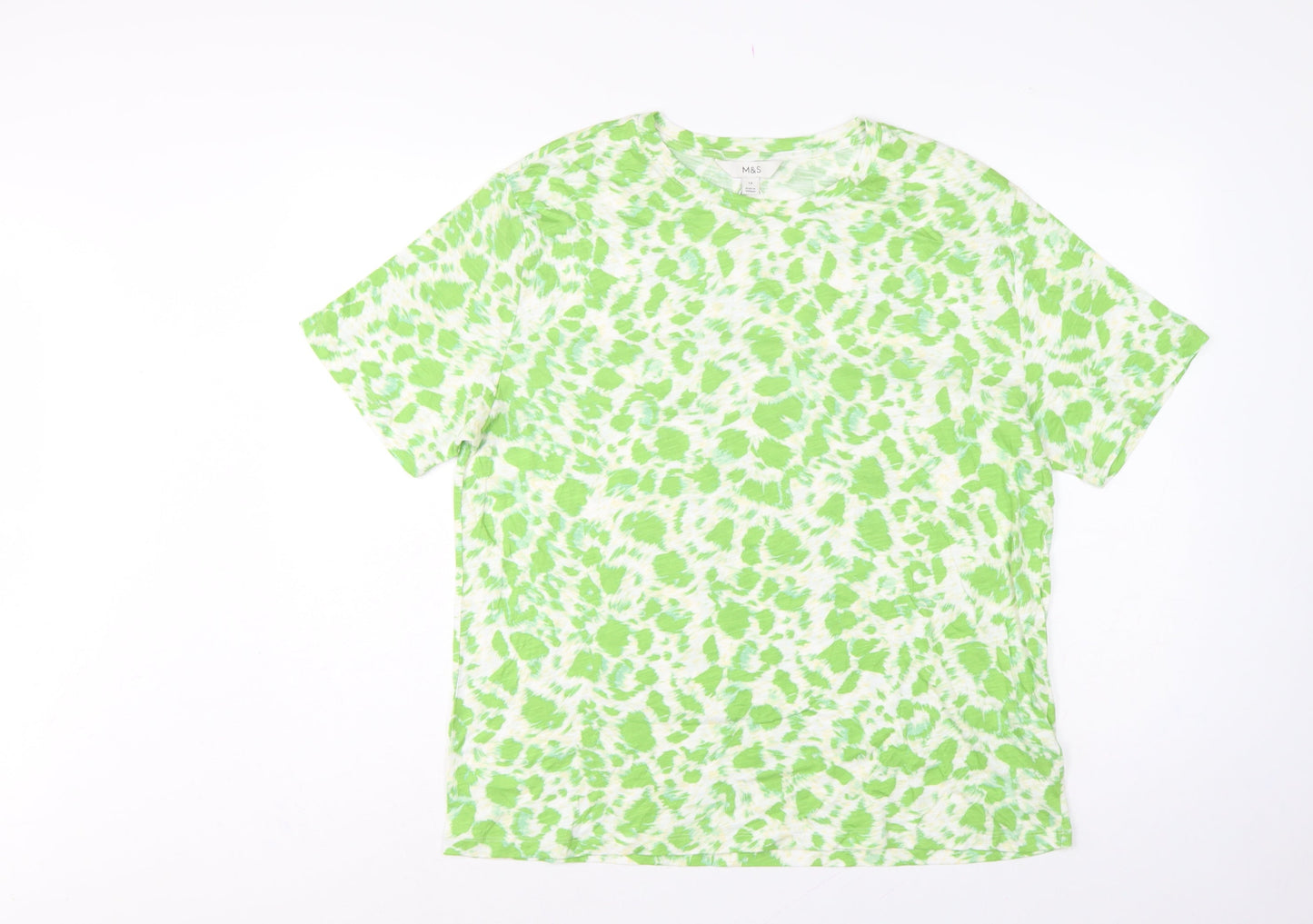 Marks & Spencer Women Green Animal Print T-Shirt UK 14 Short Sleeve