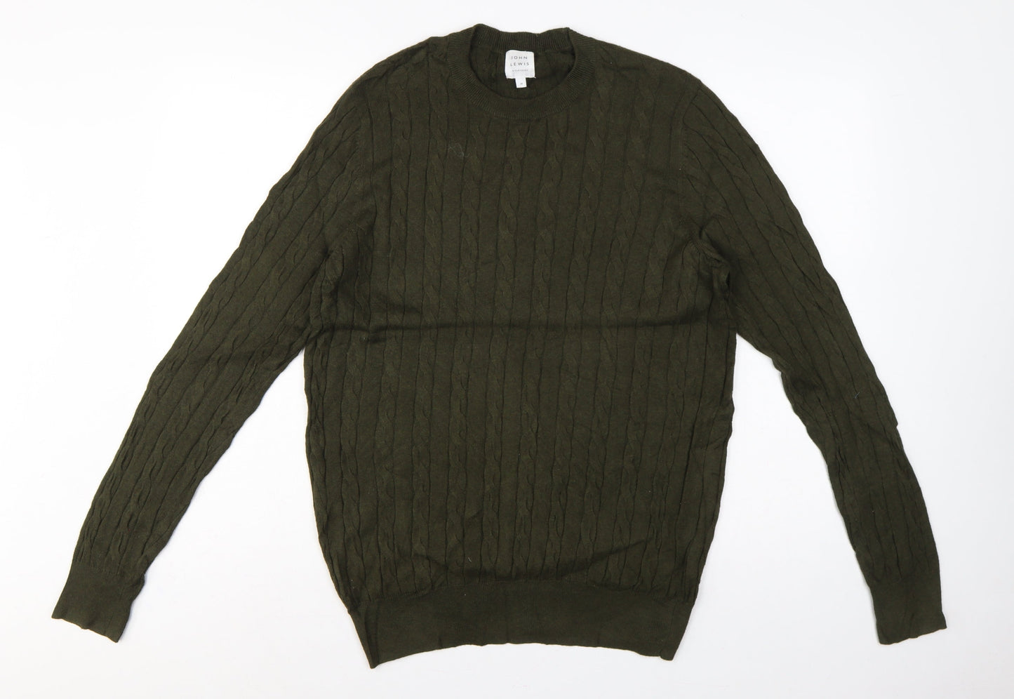John Lewis Men’s Green M Cable Knit Cotton Cashmere Crew Neck Jumper