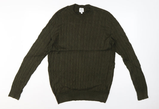 John Lewis Men’s Green M Cable Knit Cotton Cashmere Crew Neck Jumper